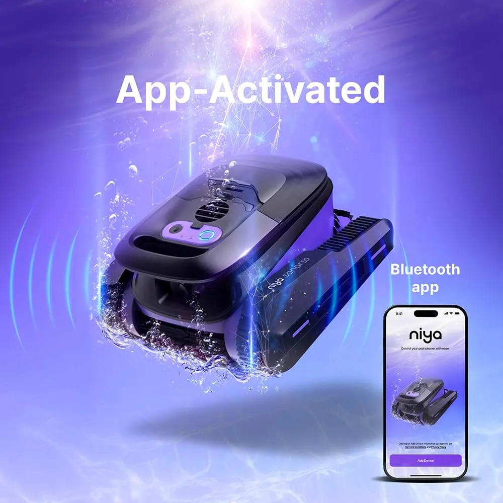 Niya Sonar 50 Cordless Robotic Vacuum Pool Cleaner from The Creators of Dolphin, up to 40 FT in Length, Scrubber Brush with Waterline Cleaning