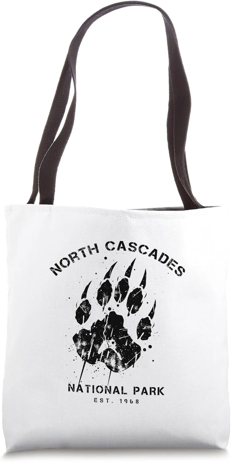North Cascades National Park Vacation Bear Pawprint Graphic Tote Bag