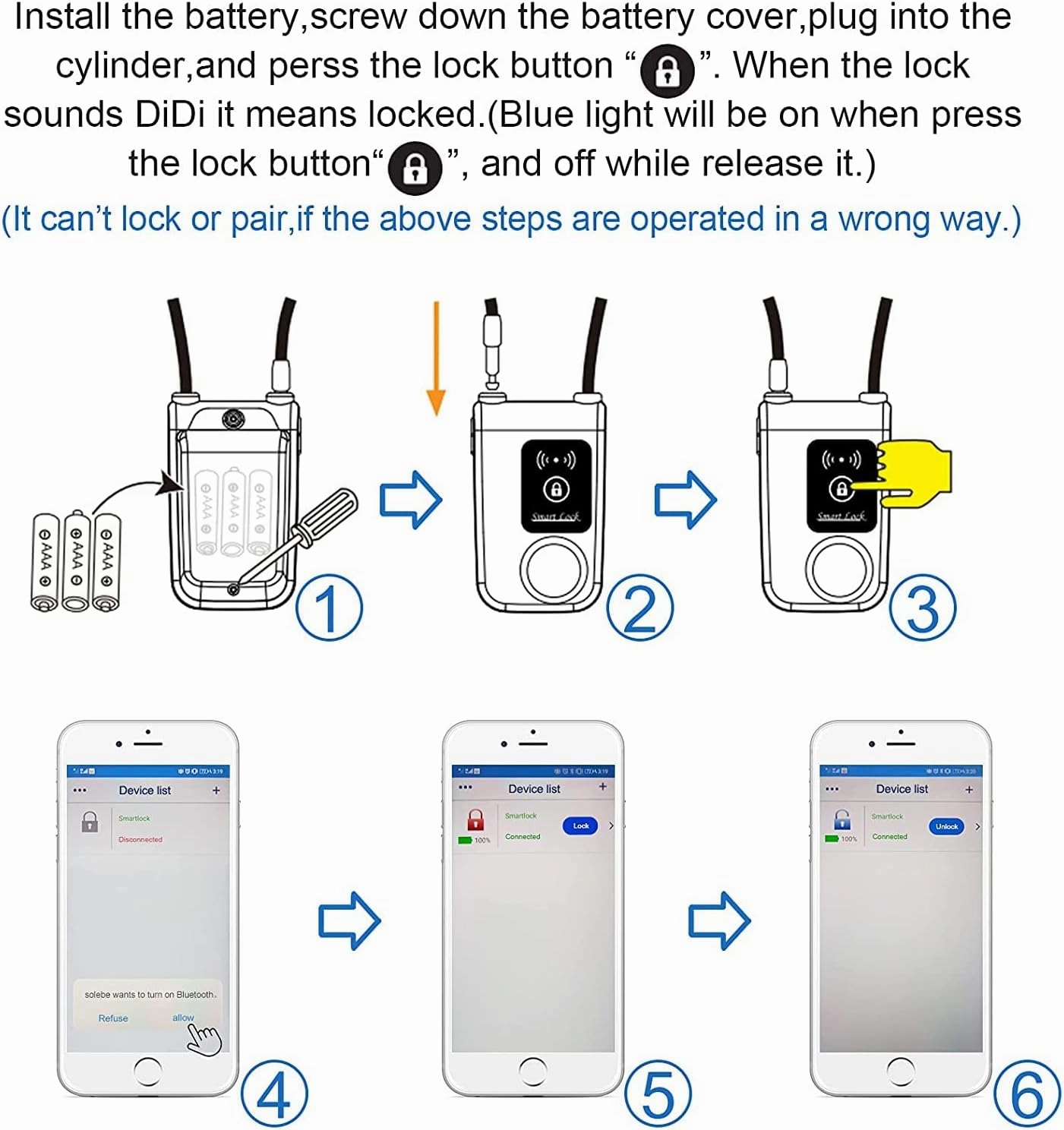 Nulock Keyless Bluetooth Bike/Motorcycle/Gate Lock IP44 Splash-Proof Cycling Lock with 110db Alarm, 0.38" Diameter 31-inch Braided Steel Cable (2022 Version)