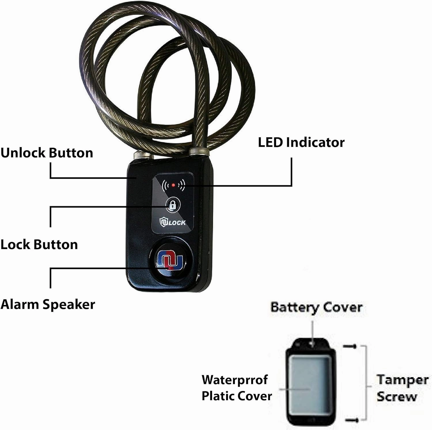 Nulock Keyless Bluetooth Bike/Motorcycle/Gate Lock IP44 Splash-Proof Cycling Lock with 110db Alarm, 0.38" Diameter 31-inch Braided Steel Cable (2022 Version)