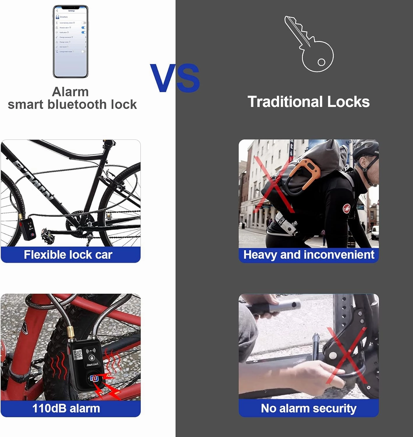 Nulock Keyless Bluetooth Bike/Motorcycle/Gate Lock IP44 Splash-Proof Cycling Lock with 110db Alarm, 0.38" Diameter 31-inch Braided Steel Cable (2022 Version)
