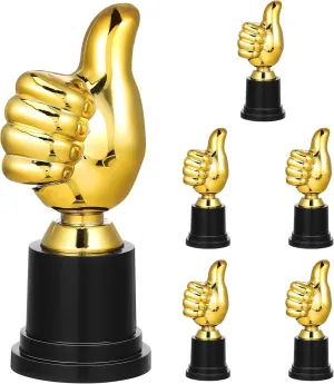 NUOBESTY Thumbs up Award Trophy: 6pcs Gold Trophy Cup 5 Inch Plastic Mini Trophies for Awards for Sports Reward Party Favors