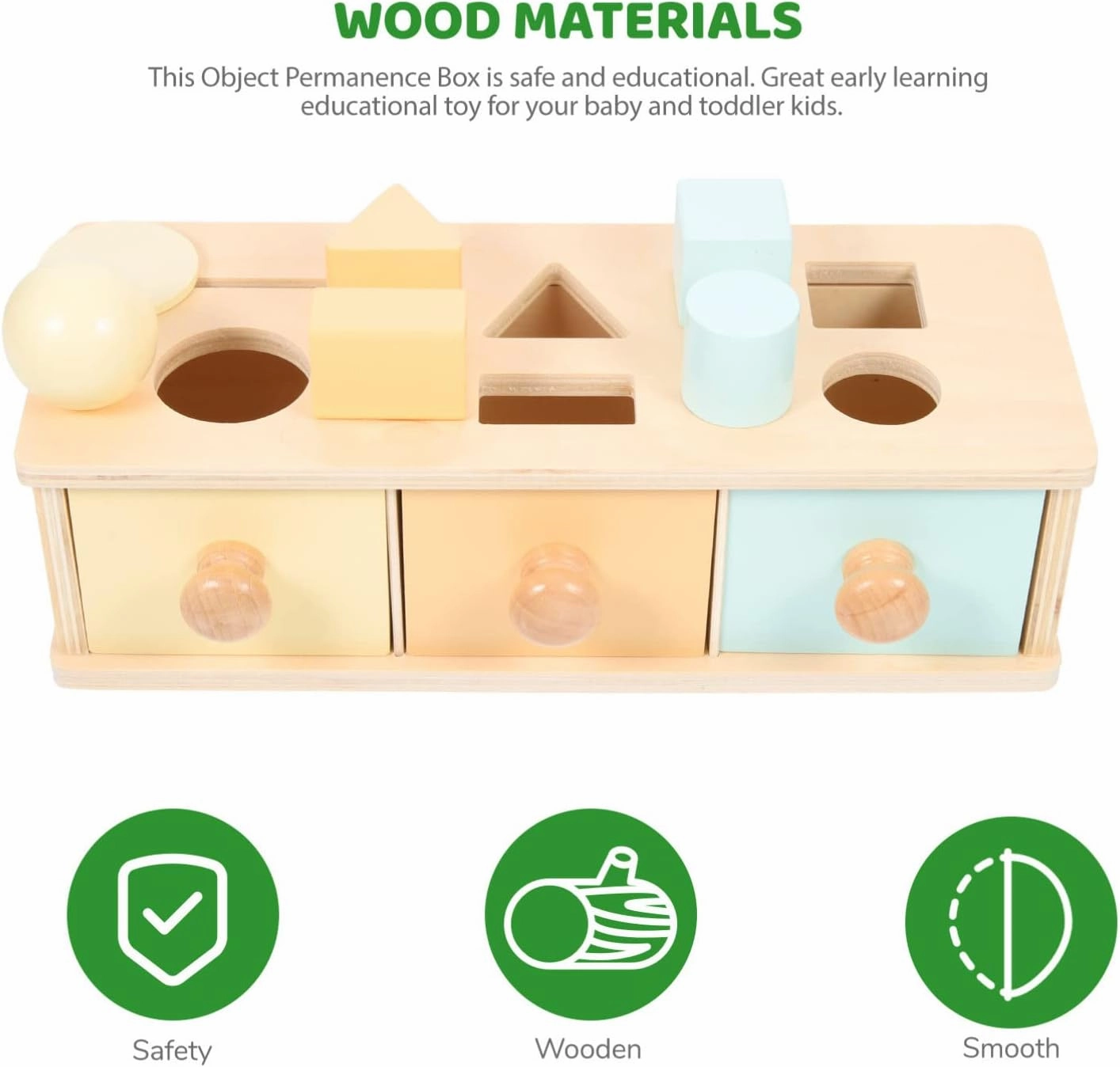 NUOBESTY Boy Girl Educational Toy Box Montessori Learning Wooden Container for Toddlers Fun Interactive Sorting and Grasping Activity for Boys and Girls Improves Motor Skills and Logical