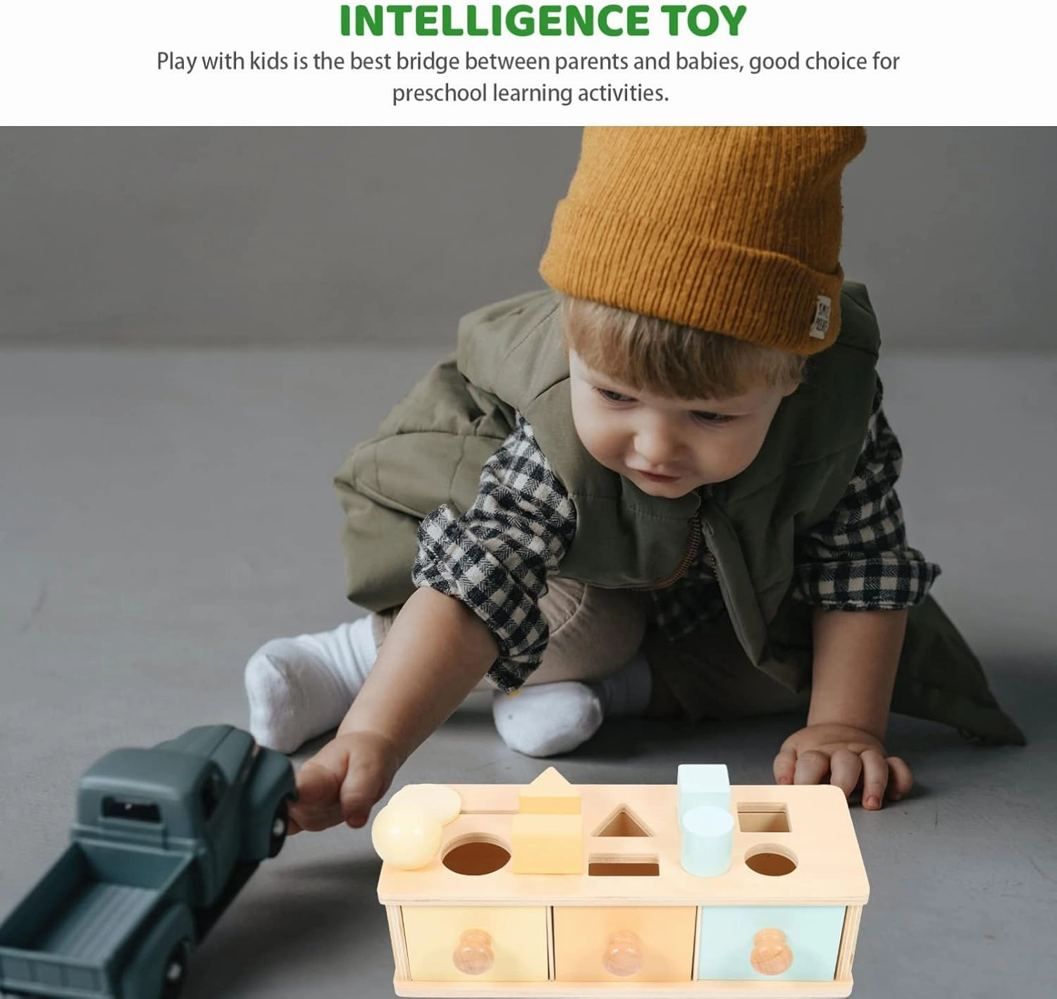 NUOBESTY Boy Girl Educational Toy Box Montessori Learning Wooden Container for Toddlers Fun Interactive Sorting and Grasping Activity for Boys and Girls Improves Motor Skills and Logical