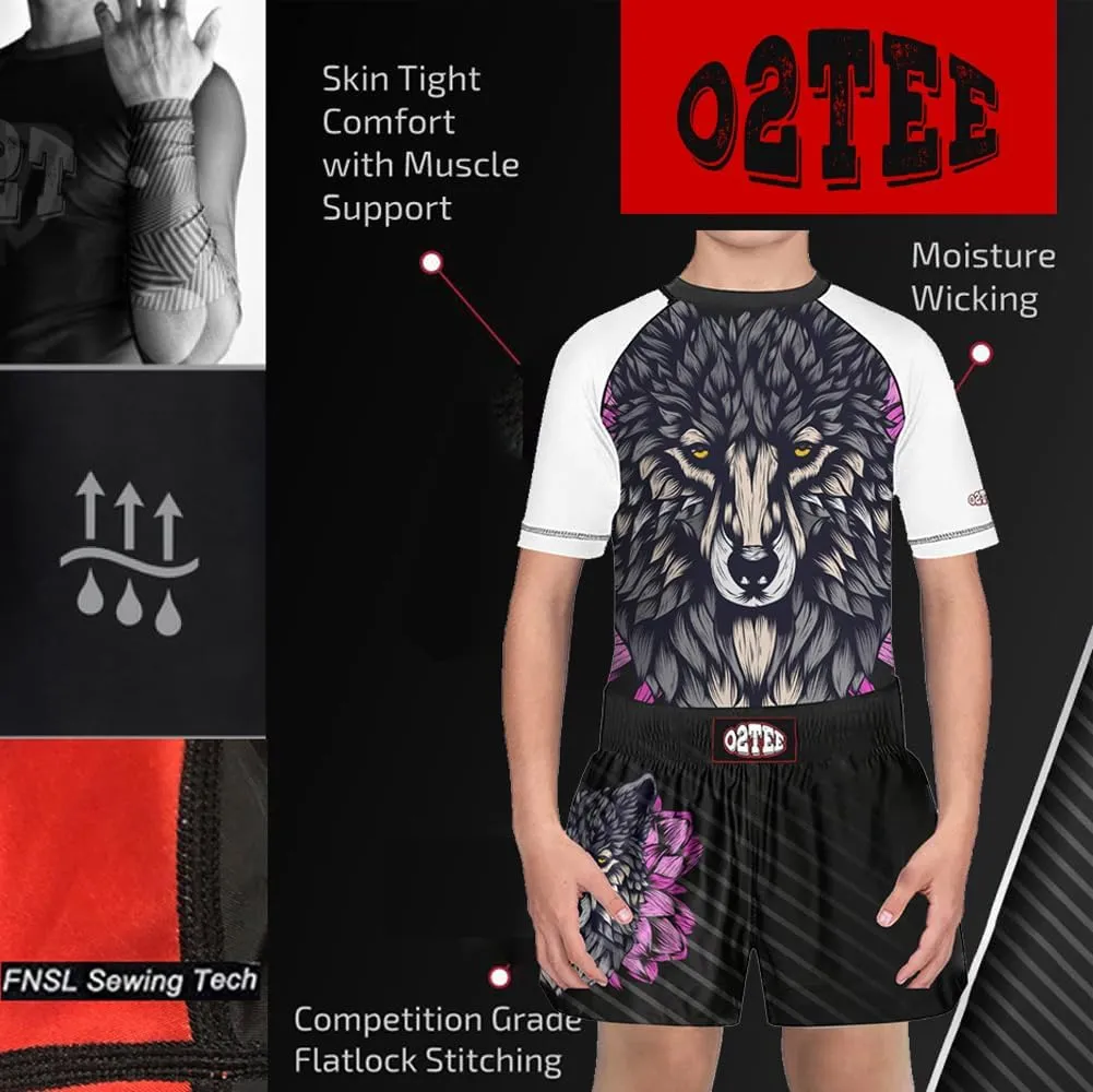O2TEE Unisex Youth Kids Rash Guard Shorts Sets for Boys Girls Boxing Daily Multi-Sport