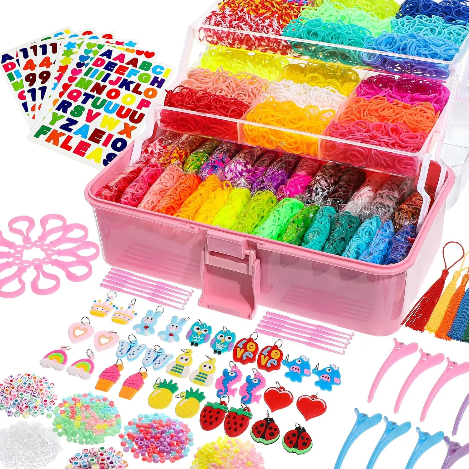 obeoby 17500  Rubber Band Bracelet Kit with 3 Layer Transparent Container, Loom Bracelet Kit Bracelet Making Refill Kit Girls Birthday Gifts