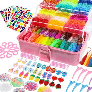 obeoby 17500  Rubber Band Bracelet Kit with 3 Layer Transparent Container, Loom Bracelet Kit Bracelet Making Refill Kit Girls Birthday Gifts