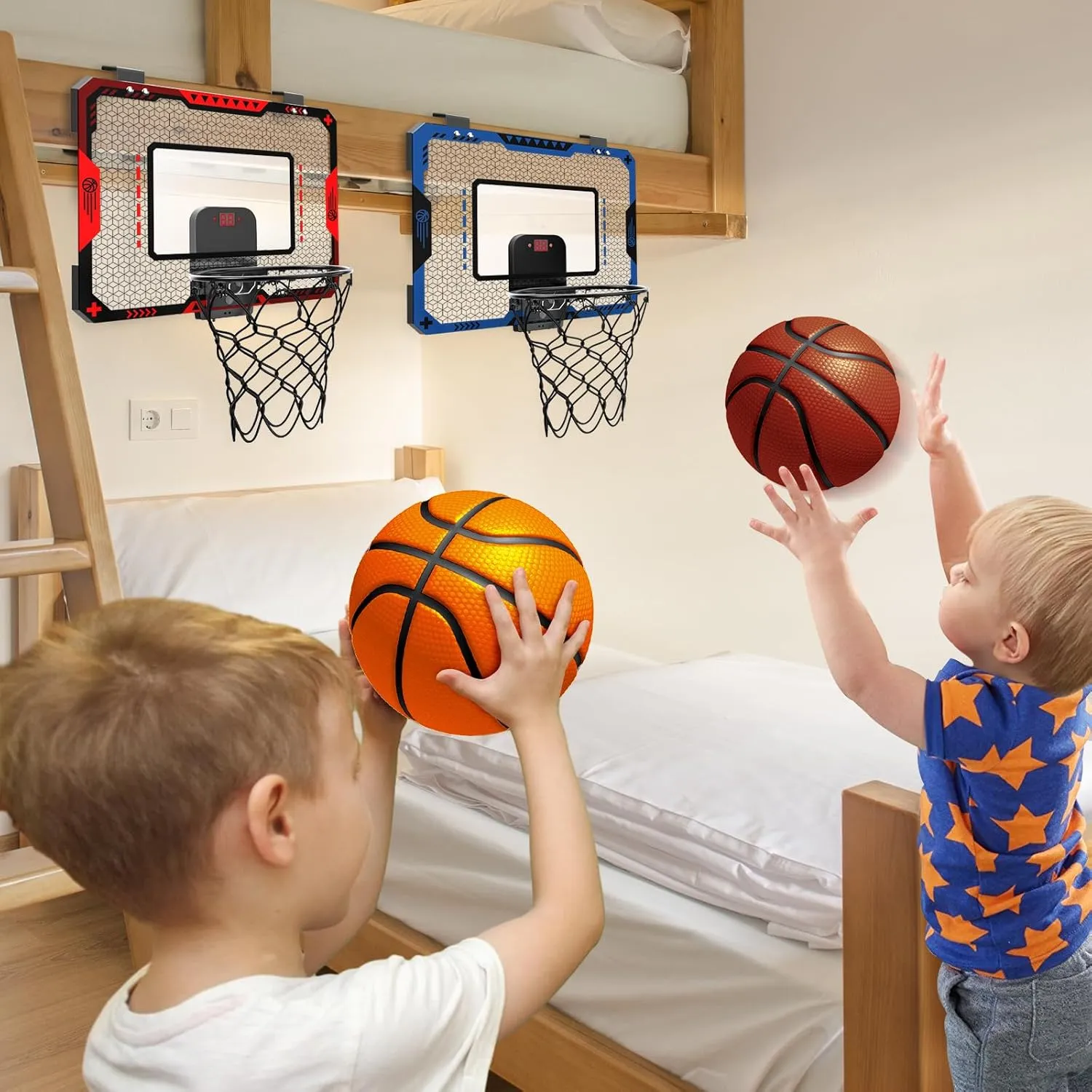 OCHIDO 2 Pcs Basketball Hoop Indoor for Boys 3 4 5 6 7 8 9 10 11 12 Year Old,Over The Door Mini Basketball Hoop Indoor with Scoreboard & 4 Balls,Basketball Toy Gift for Kids Boys Adults Bedroom Office