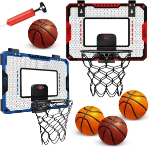 OCHIDO 2 Pcs Basketball Hoop Indoor for Boys 3 4 5 6 7 8 9 10 11 12 Year Old,Over The Door Mini Basketball Hoop Indoor with Scoreboard & 4 Balls,Basketball Toy Gift for Kids Boys Adults Bedroom Office