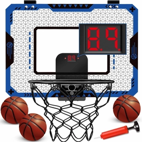 OCHIDO Indoor Basketball Hoop for Kids Age 5-10, with Electronic Scoreboard & 3 Balls - Over The Door Mini Hoop for Boys' Birthday