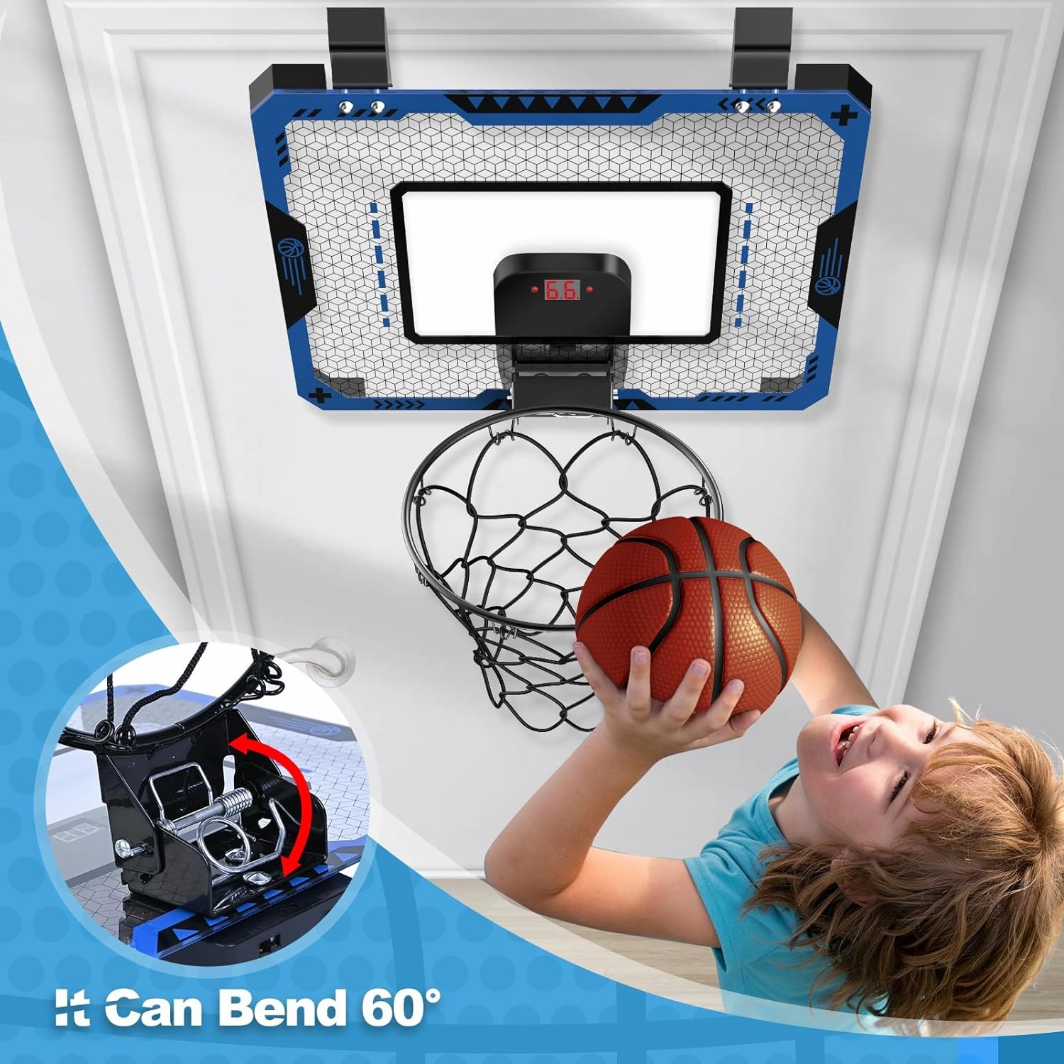 OCHIDO Indoor Basketball Hoop for Kids Age 5-10, with Electronic Scoreboard & 3 Balls - Over The Door Mini Hoop for Boys' Birthday