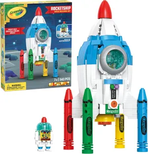 Officially Licensed Crayola Crayon Powered Rocket Ship with Astronaut Included 543 Pieces Multicolored Brick Building Set