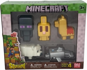 Officially Licensed Minecraft SquishMe Series 4 Collector’s Box – Metallic Strawberry‑Scented, 5 Characters (Enderman, Bunny, Llama, Dolphin, Polar Bear) – Soft PU Foam Gift for Ages 3 