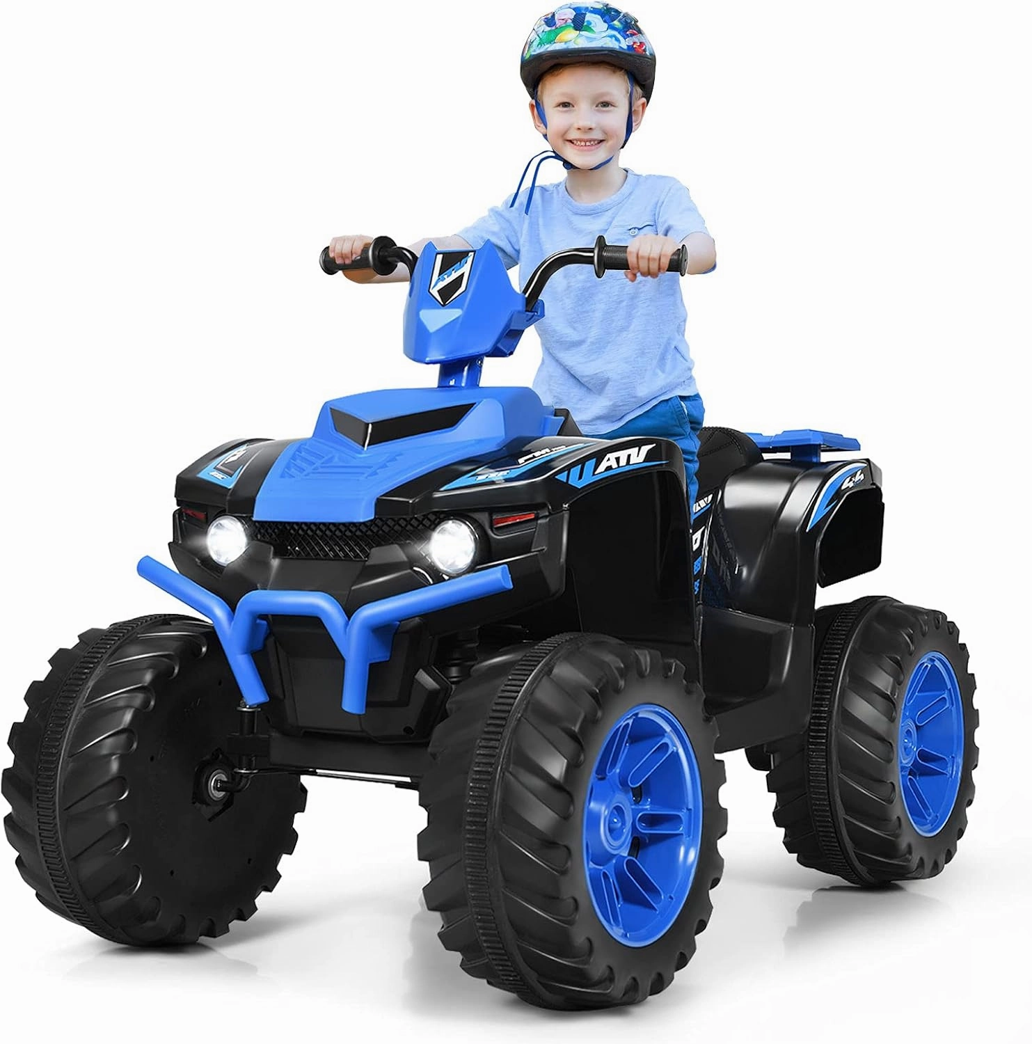 OLAKIDS 12V Kids Ride On ATV, 4 Wheeler Electric Vehicle for Toddlers, Battery Powered Motorized Quad Toy Car for Boys Girls with LED Lights, Music, Horn, High Low Speed, Soft Start (Blue)