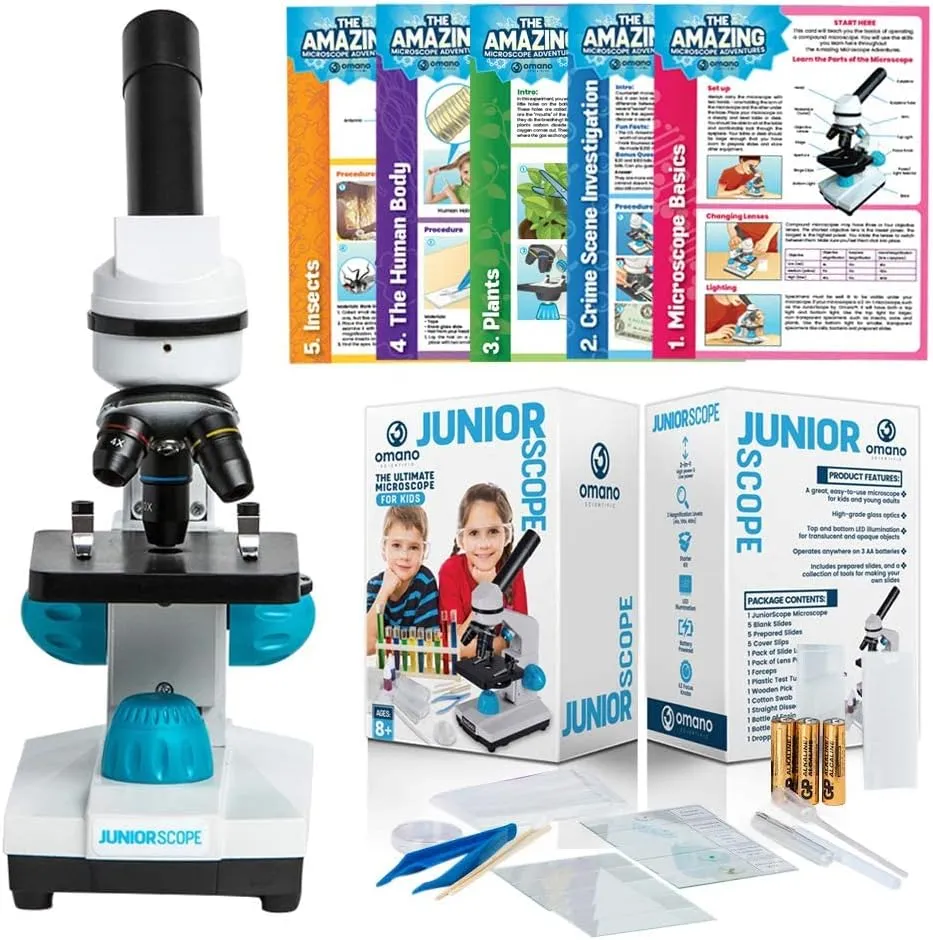 Omano Juniorscope Microscope for Kids – Microscope Kit for Kids 8  for Science Microscope Experiments – Kids Microscope Kit That Encourage STEM Exploration – Beginner Microscope for Kids 8 and Up.