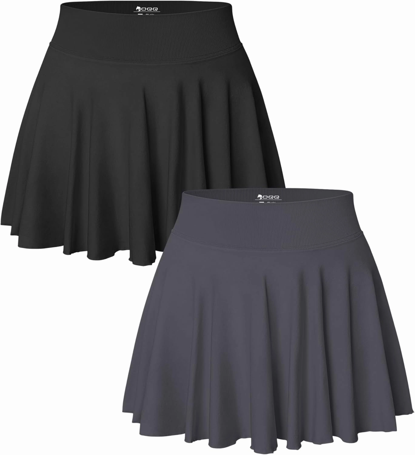 OQQ Women 2 Piece Skirts 2 in 1 Flowy Basic Versatile Stretchy Flared Casual Mini Skirts