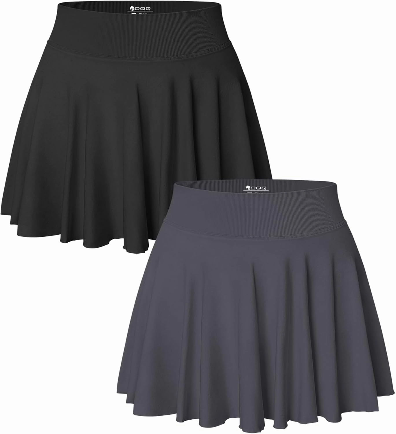 OQQ Women 2 Piece Skirts 2 in 1 Flowy Basic Versatile Stretchy Flared Casual Mini Skirts