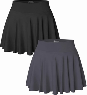 OQQ Women 2 Piece Skirts 2 in 1 Flowy Basic Versatile Stretchy Flared Casual Mini Skirts