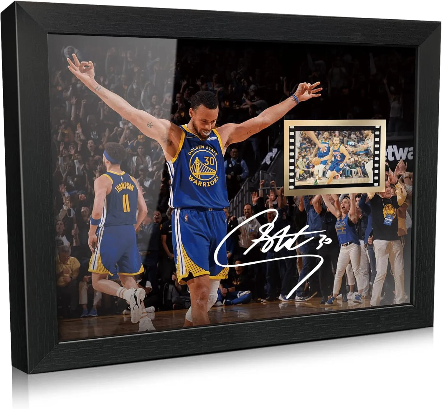 ORIMAMI Gifts for Basketball Player Stephen Curry Fans,Sport Superstar Picture Desktop Framed Photo 8x6 Inches with Printed Signed and 1x35mm Film Mini Cell Display