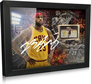 ORIMAMI Signed Black Superstar LeBron James Poster Framed Photo Decor with 1x35mm Film Display,Cool Gifts for Basketball Lover/LeBron James Fans - 8x6 Inches