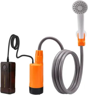 Outdoor Camping Shower Portable Electric Shower Pump IPX7 Waterproof with 2-Level Water Flow LED Light for Camping Hiking Backpacking Travel Beach Pet Watering