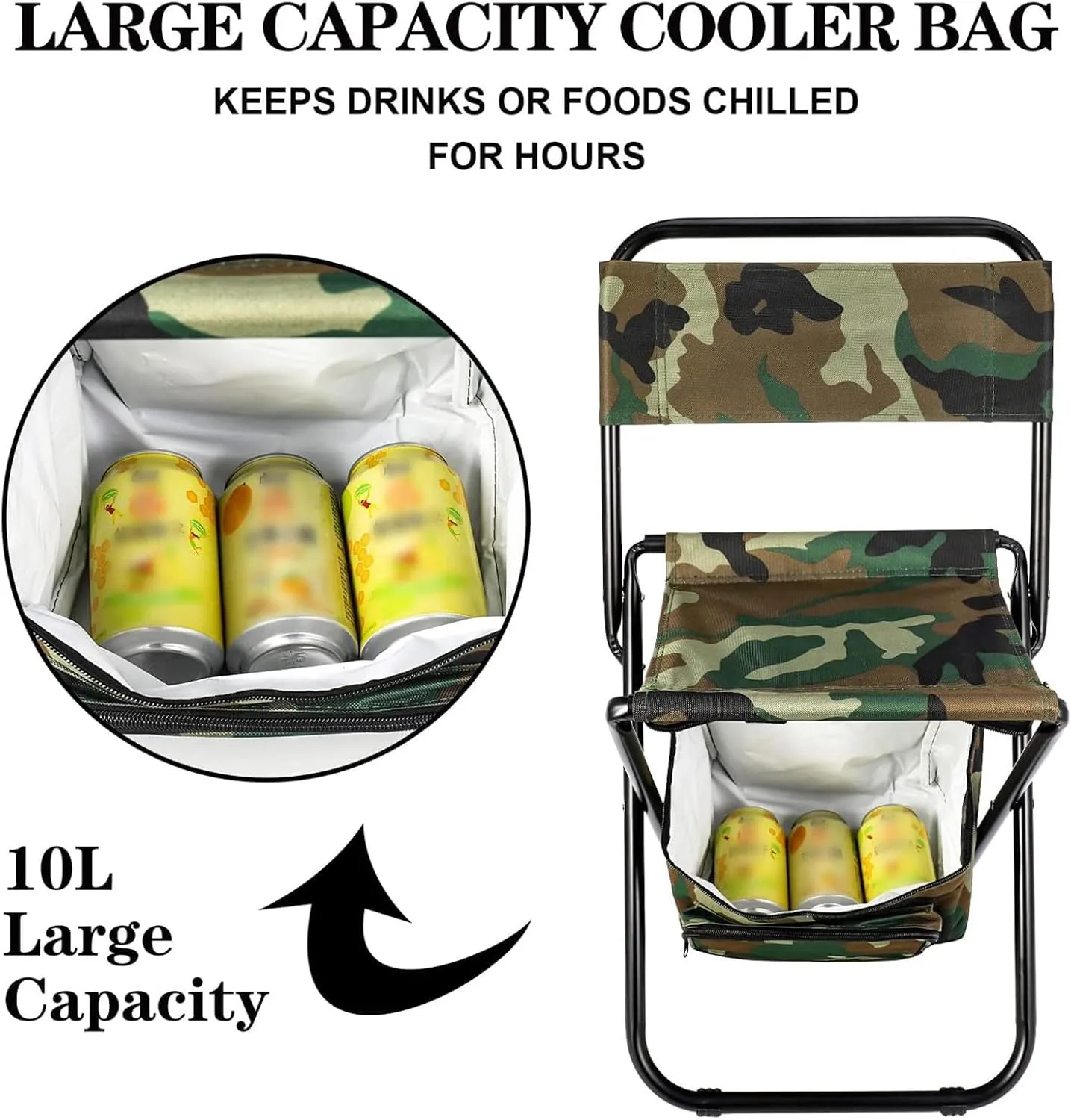 Outdoor Portable Camping Chair with Cooler Bag- Lightweight Portable Fishing Stool with Backrest-Foldable Camping Chair for Picnic, Fishing, Traveling