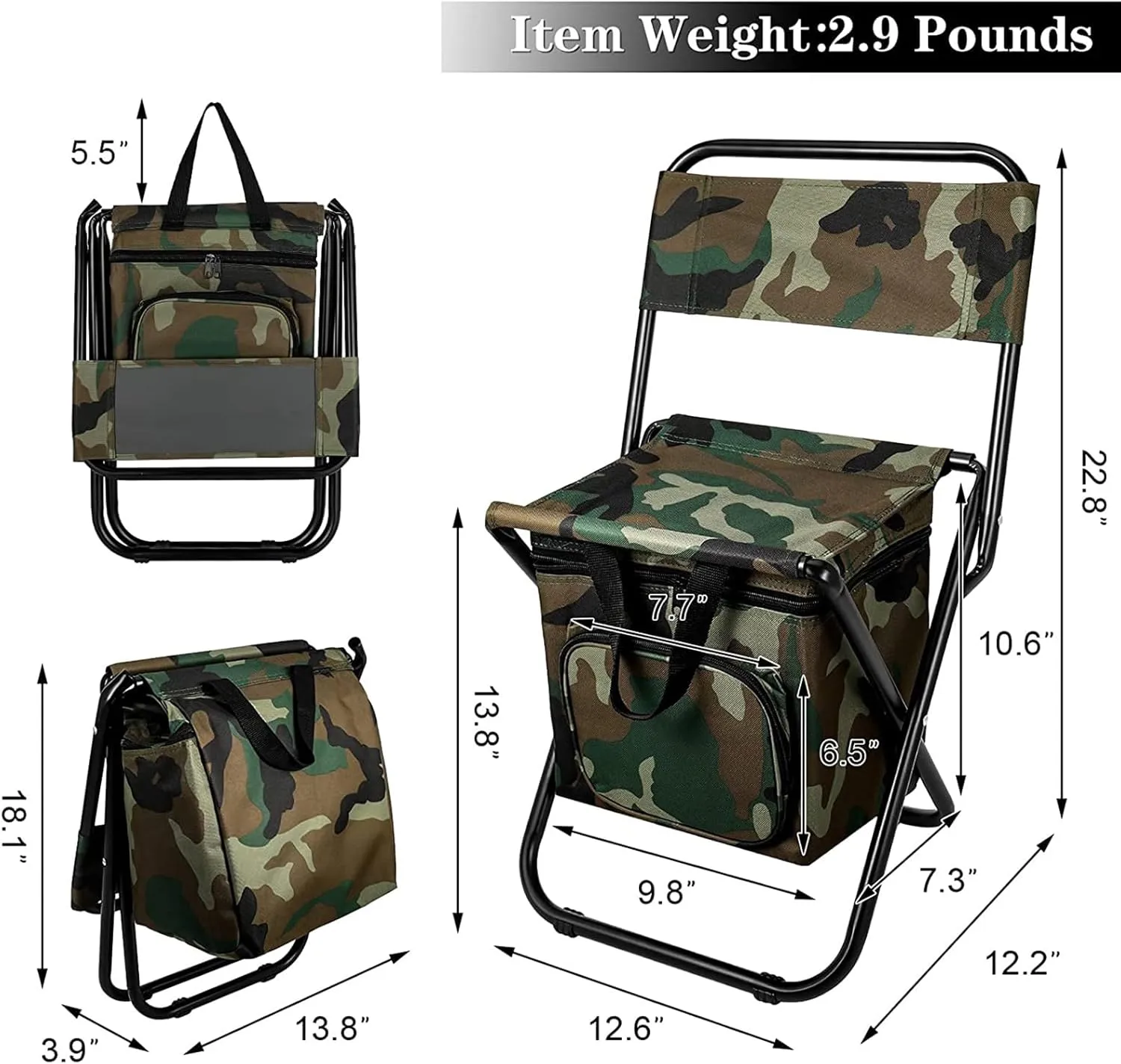 Outdoor Portable Camping Chair with Cooler Bag- Lightweight Portable Fishing Stool with Backrest-Foldable Camping Chair for Picnic, Fishing, Traveling