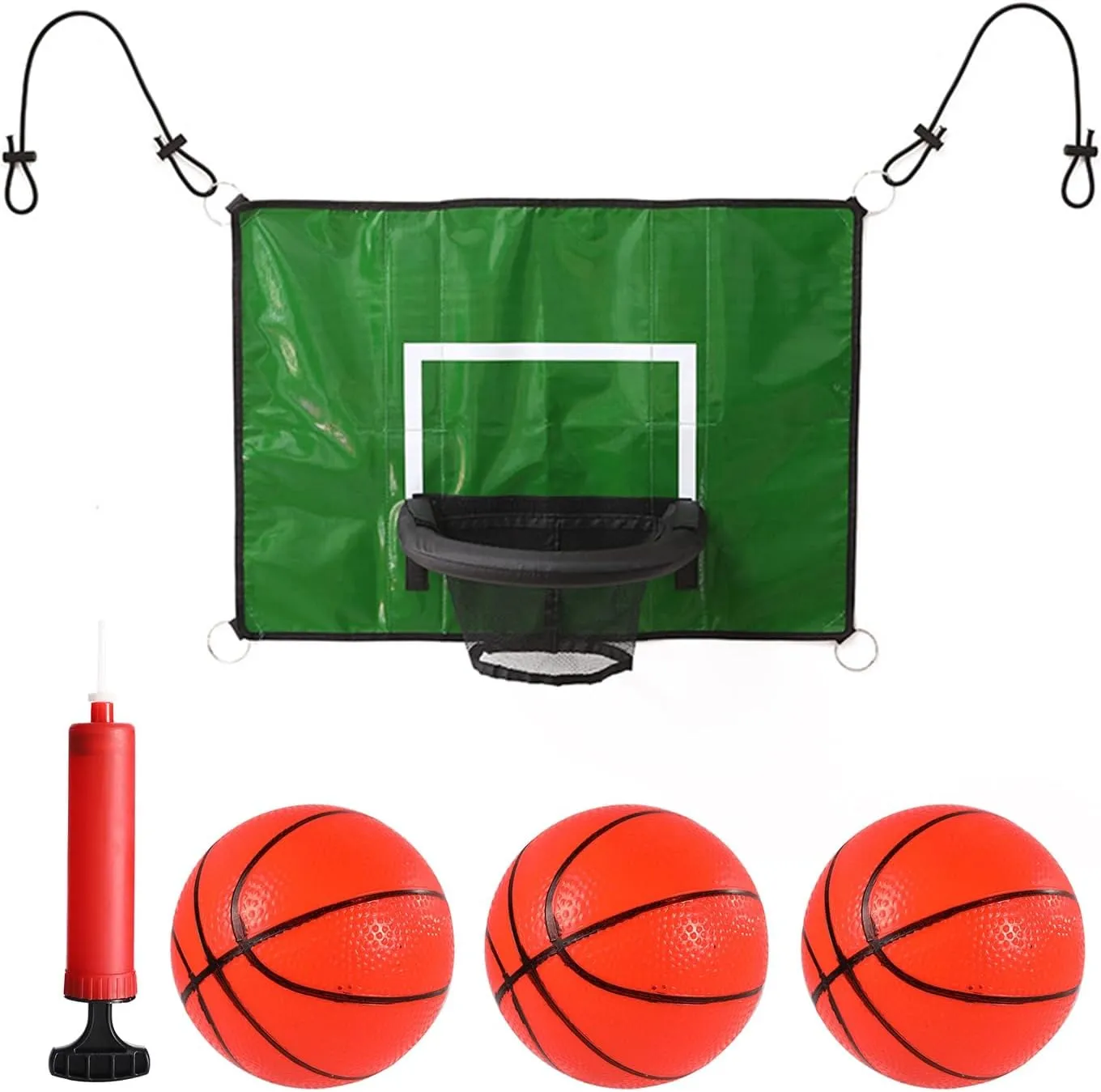 Outdoor Trampoline Basketball Frame Adjustable Length Hoop Set with 3 Mini Balls Pump Waterproof Easy to Assemble Kids Accessory for Dunks