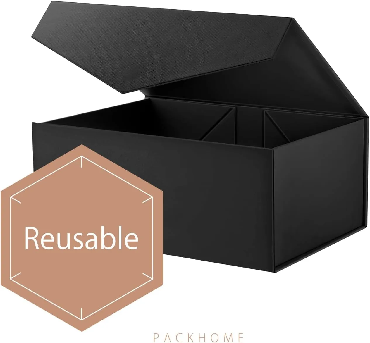 PACKHOME 6 Gift Boxes 9x6.5x3.8 Inches, Rectangle Collapsible Boxes with Magnetic Lids for Gift Packaging (Matte Black, Grain Texture)