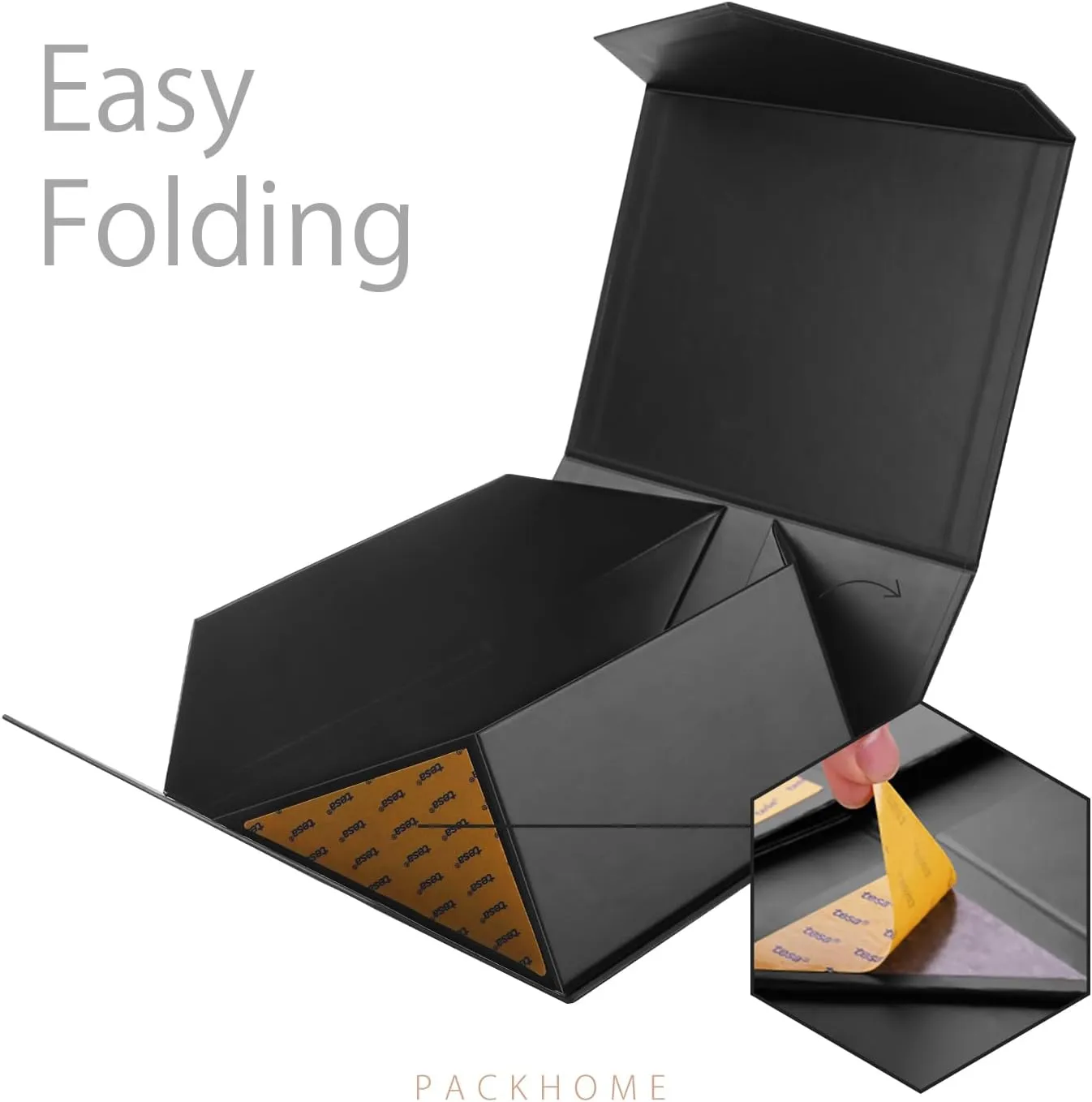 PACKHOME 6 Gift Boxes 9x6.5x3.8 Inches, Rectangle Collapsible Boxes with Magnetic Lids for Gift Packaging (Matte Black, Grain Texture)