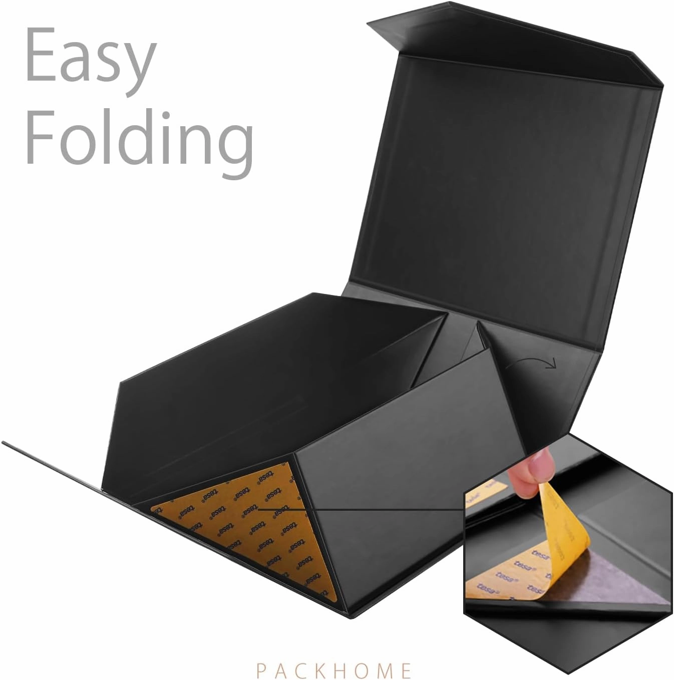 PACKHOME 6 Gift Boxes 9x6.5x3.8 Inches, Rectangle Collapsible Boxes with Magnetic Lids for Gift Packaging (Matte Black, Grain Texture)