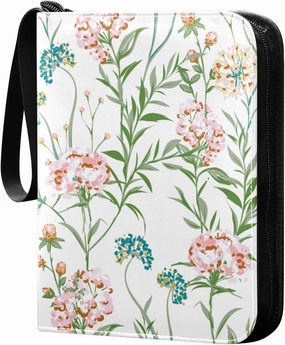 Paint-flower-pattern Card Binder 4 Pocket, Fits 400 Cards,Trading Card Binder with Sleeves, Waterproof Sports Card Binder with Zip Collectible Trading Card Albums for Collectible Game Cards MTG TCG