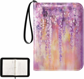 Painting Wisteria Flowers Card Binder 4 Pocket, Trading Card Holder Fits 400 Game Cards with 50 Removable Sleeves, MTG Card Case Standard Size