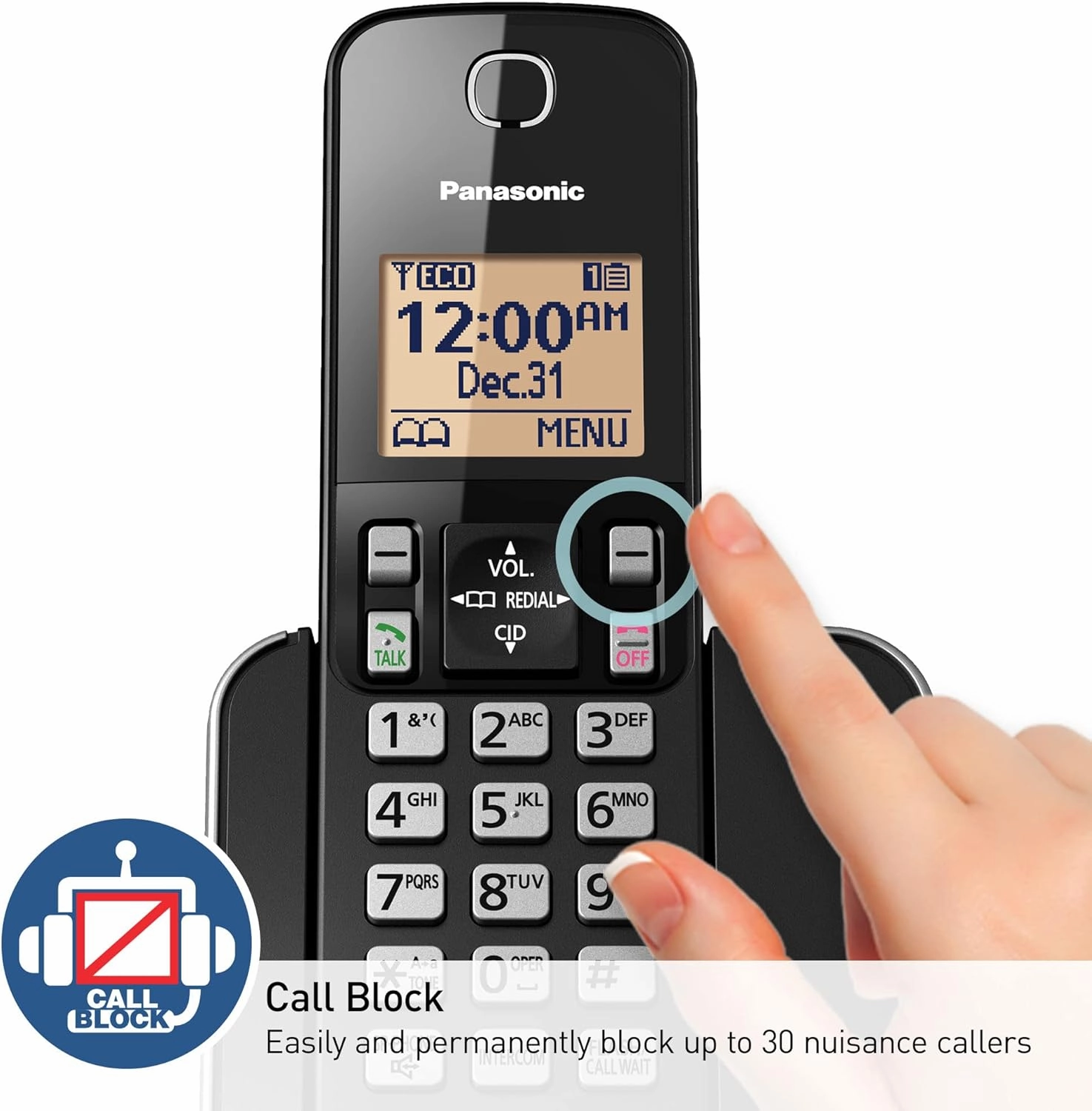 Panasonic Expandable Cordless Phone System with Amber Backlit Display – 2 Handsets – KX-TGC352B (Black)