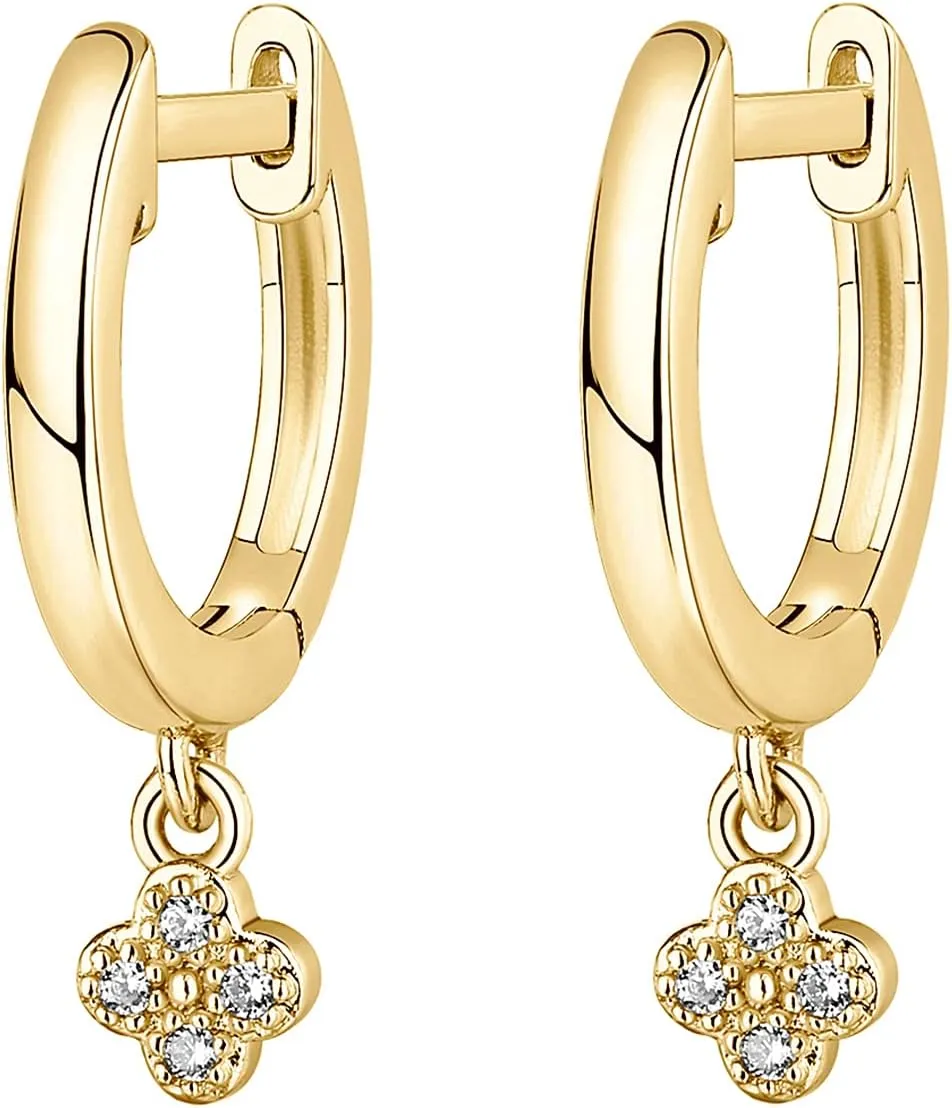 PAVOI 14K Gold Plated S925 Sterling Silver Post Lightweight Drop/Dangle Huggie Earrings for Women | Religious Ornament: Cross, Evil Eye, Clover, Celtic | Dainty Earrings for Women