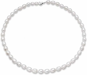 Pearl Necklace for Women 7-8mm Rice Shape Real Freshwater Pearl Necklace for Women Women's Pearl Strand Necklace