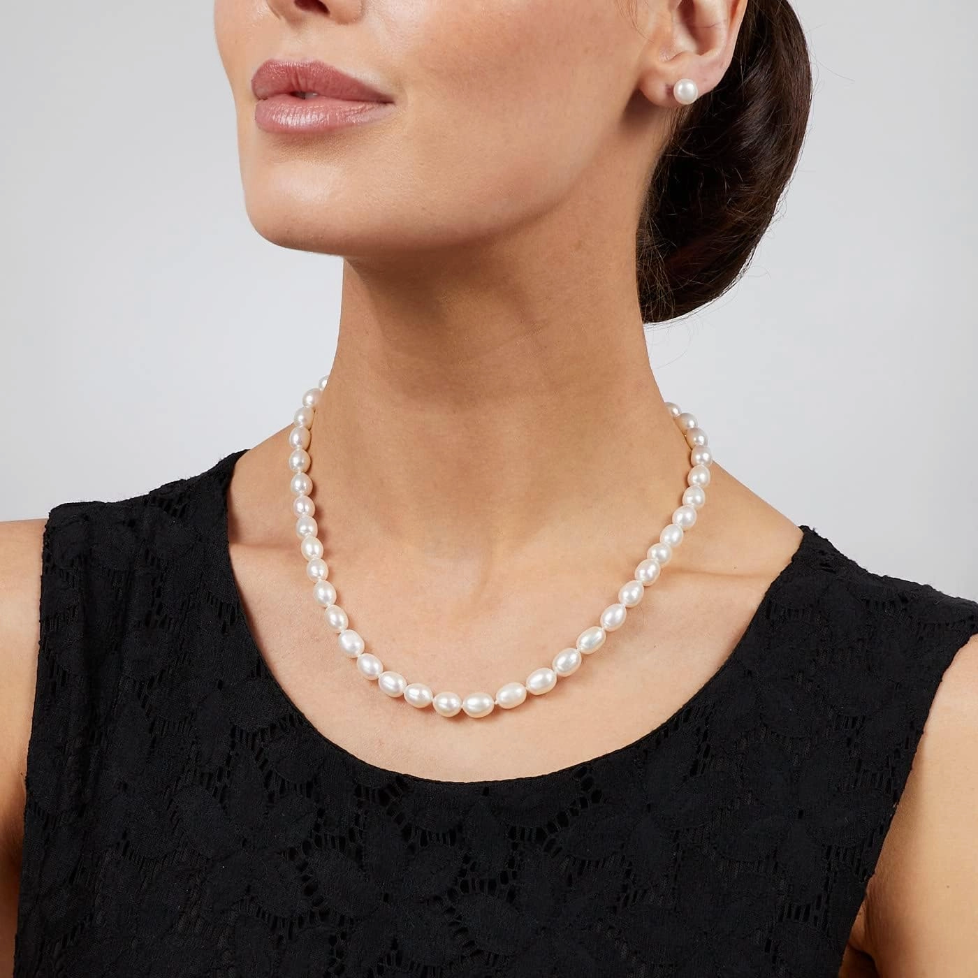 Pearl Necklace for Women 7-8mm Rice Shape Real Freshwater Pearl Necklace for Women Women's Pearl Strand Necklace