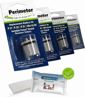 Perimeter Technologies Invisible Fence Collar Battery - Brand Compatible - Includes eOutletDeals Pet Towel (4 Pack)