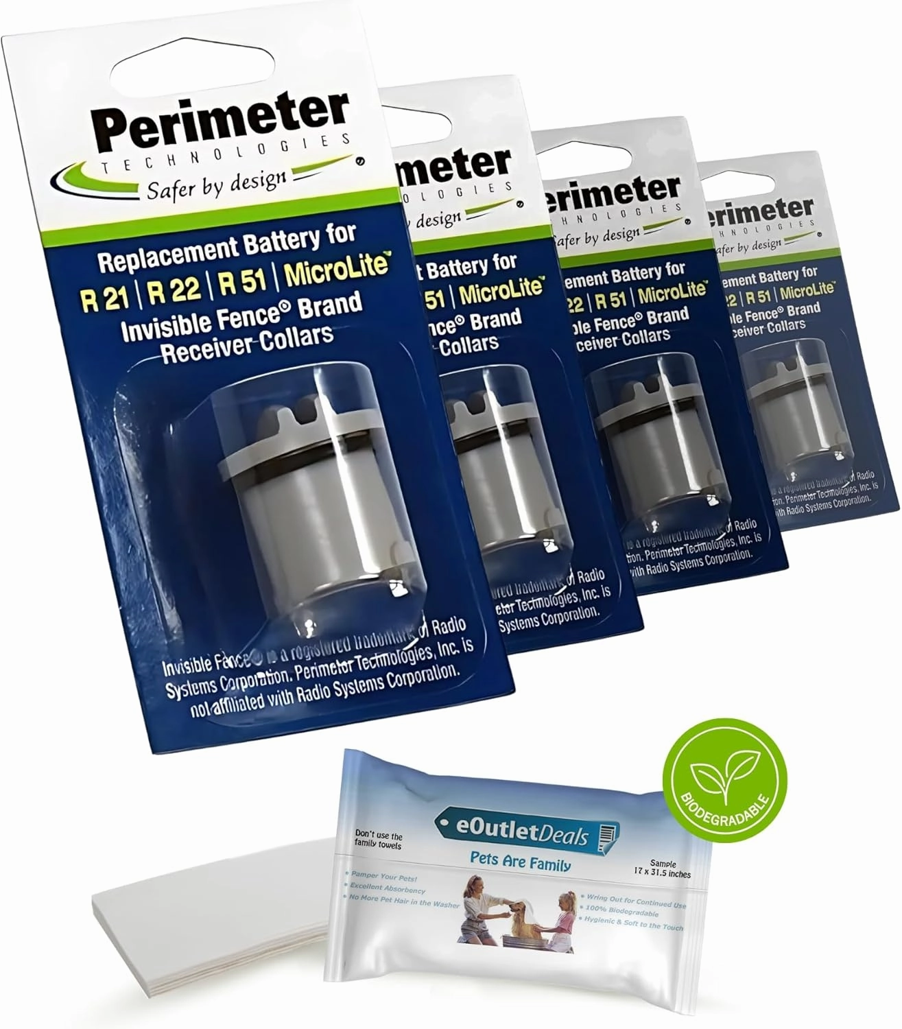 Perimeter Technologies Invisible Fence Collar Battery - Brand Compatible - Includes eOutletDeals Pet Towel (4 Pack)