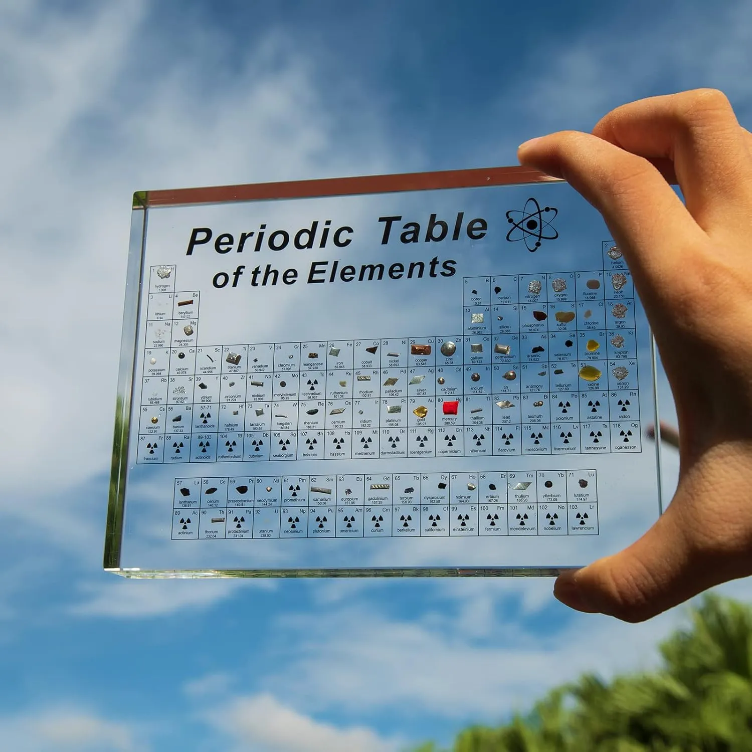 Periodic Table with Real Elements Inside, Acrylic with Flannel Bag 3D, Chemistry Gifts for Kids Adults Teacher(6" x 4.5")