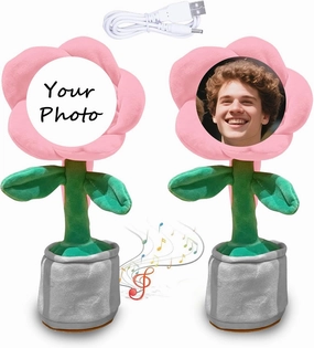 Personalized Dancing Flower with Custom Face, 2025 Custom Singing Dancing Talking Sunflower Toy with Voice Recording, Interactive Gift for Birthday Festival, Gift Box (Pink(Bluetooth&USB))