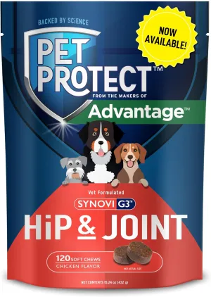 Pet Protect from The Makers of Advantage Vet-Formulated Hip & Joint Supplement for Dogs | 120 Chews