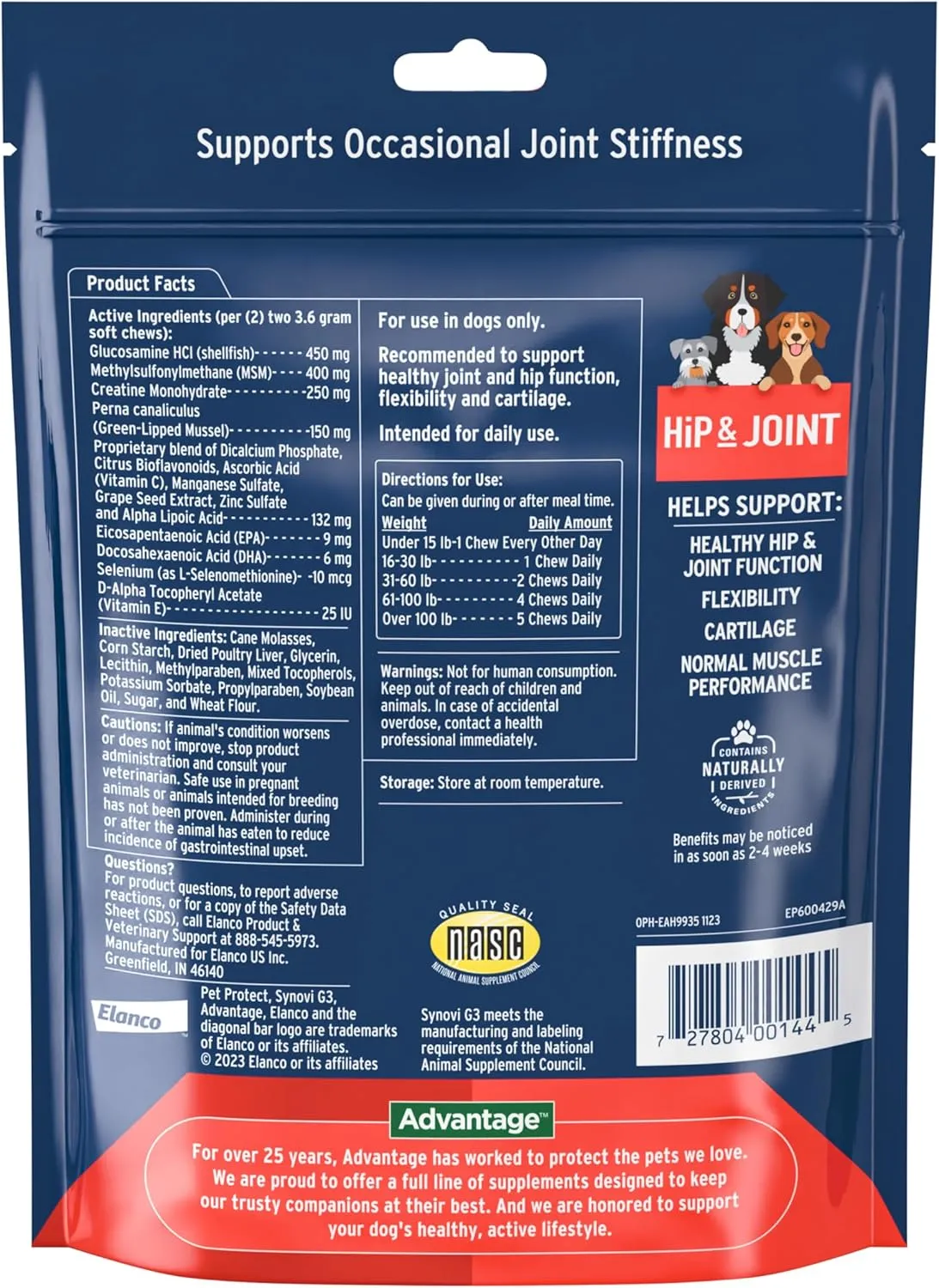 Pet Protect from The Makers of Advantage Vet-Formulated Hip & Joint Supplement for Dogs | 120 Chews