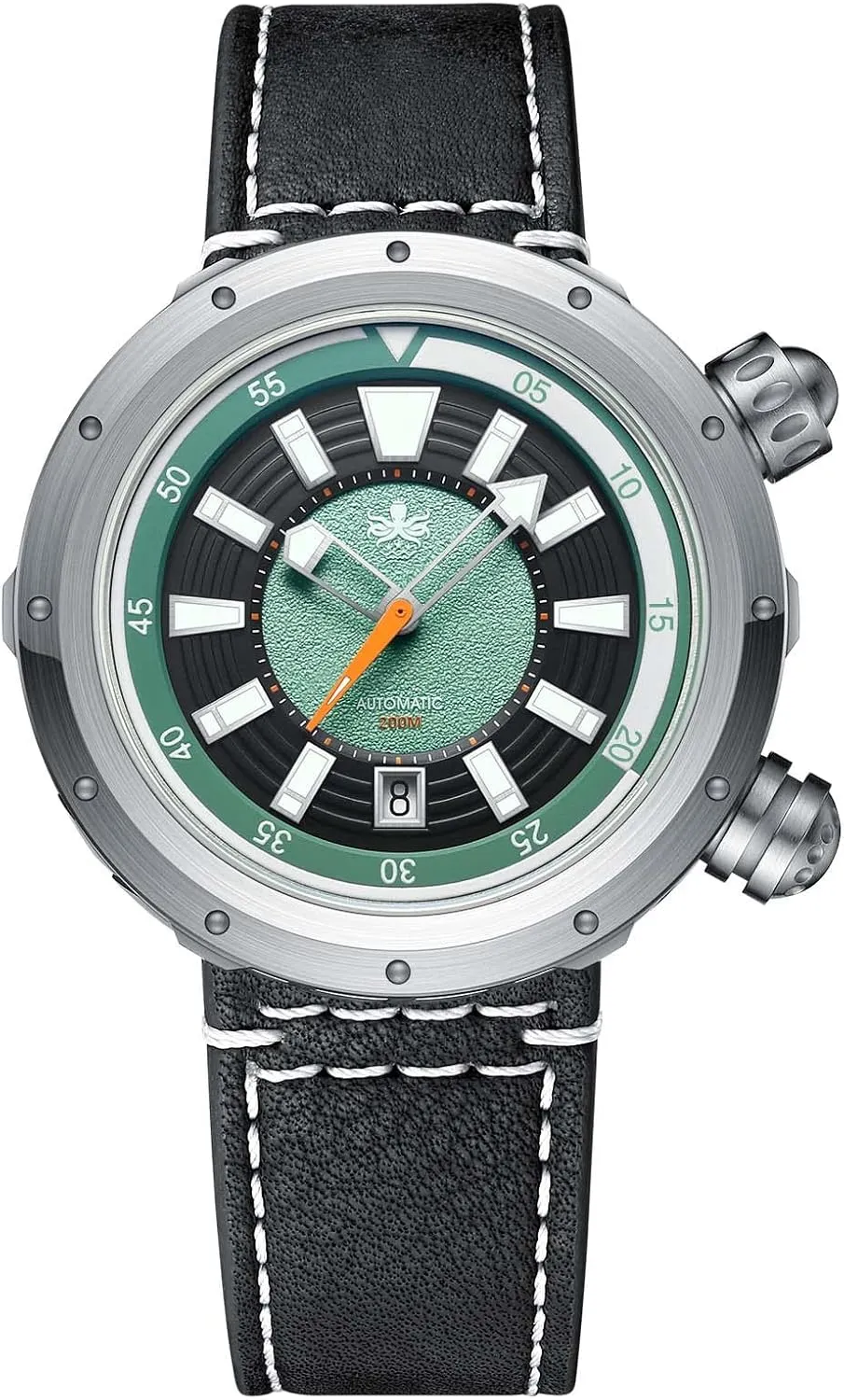PHOIBOS Vortex Anti-Magnetic Automatic Men's Dive Watch 200M Water Resistance Hidden-lugs case and Dual Crowns with Inner Rotating Bezel Green PY042