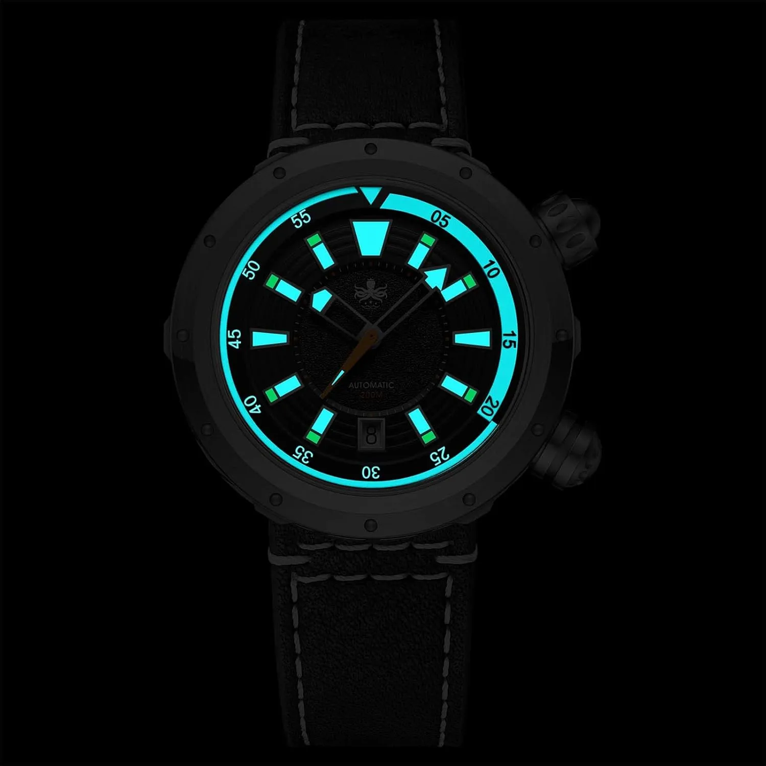 PHOIBOS Vortex Anti-Magnetic Automatic Men's Dive Watch 200M Water Resistance Hidden-lugs case and Dual Crowns with Inner Rotating Bezel Green PY042