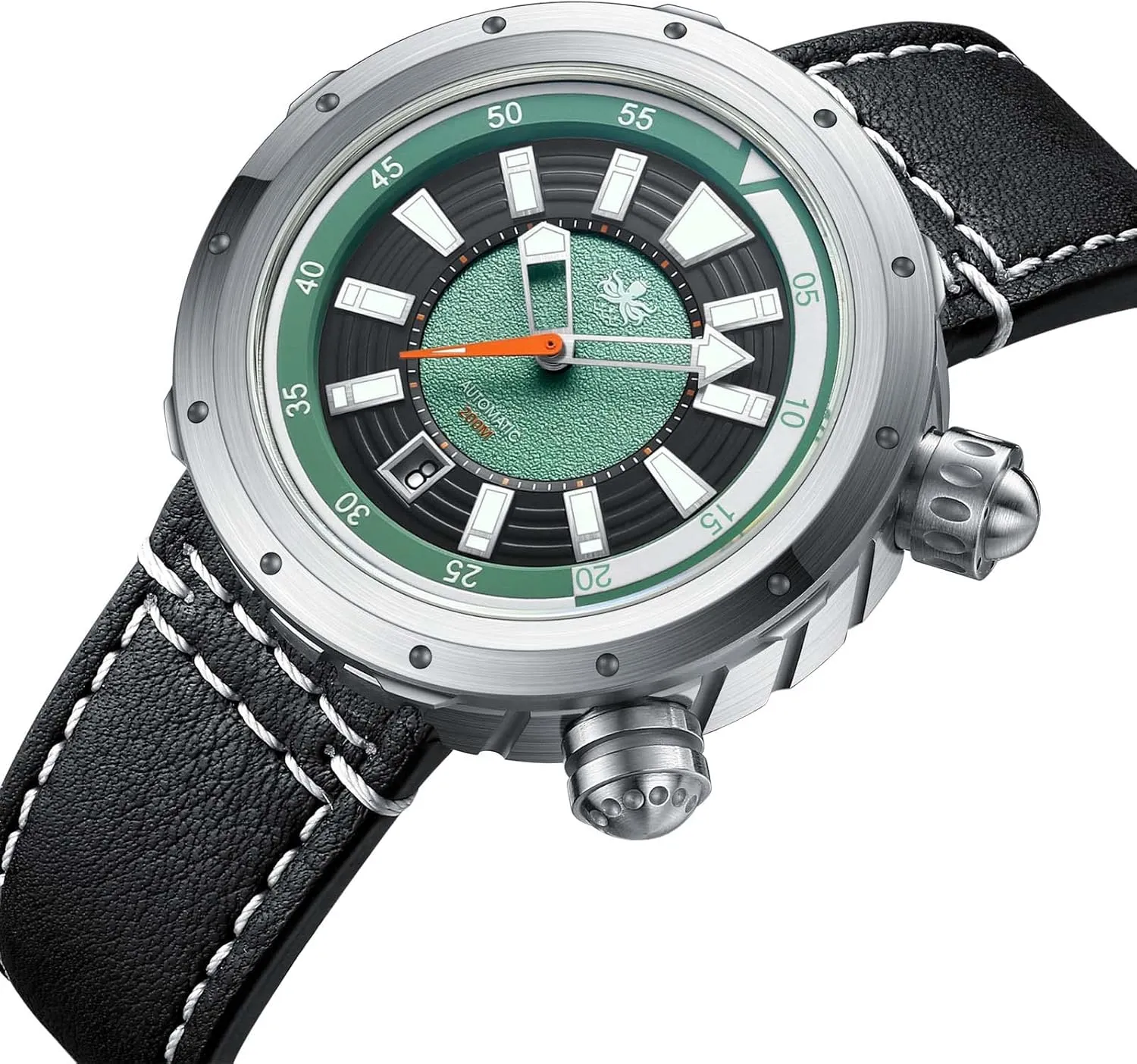 PHOIBOS Vortex Anti-Magnetic Automatic Men's Dive Watch 200M Water Resistance Hidden-lugs case and Dual Crowns with Inner Rotating Bezel Green PY042