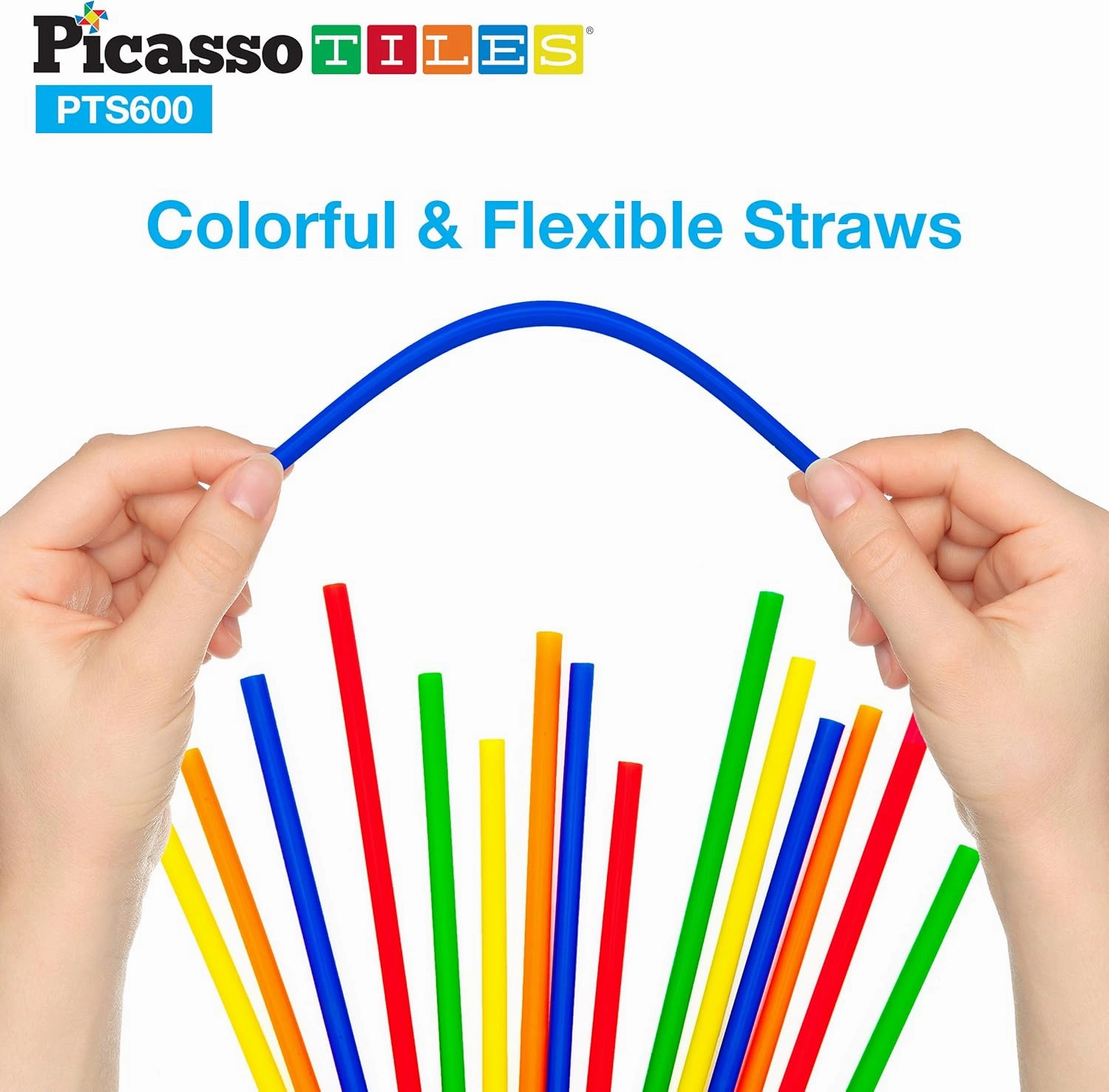 PicassoTiles 600pc Construction Toy Straw Building Set Children STEM Learning Interlocking Building Toys Creative Straw Connecting Builder Kits Early Education Kit for Kids Boys & Girls Ages 3  PTS600