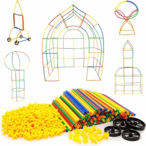 PicassoTiles 600pc Construction Toy Straw Building Set Children STEM Learning Interlocking Building Toys Creative Straw Connecting Builder Kits Early Education Kit for Kids Boys & Girls Ages 3  PTS600