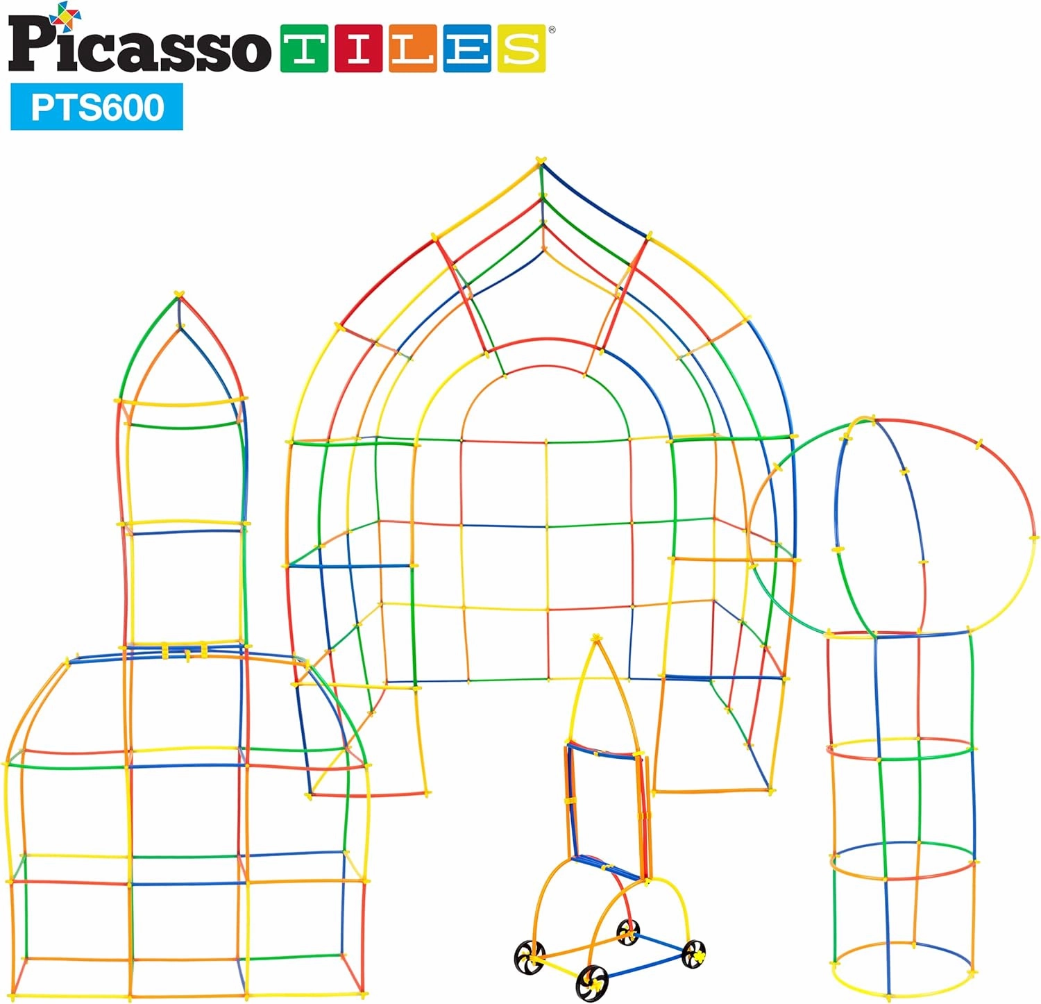 PicassoTiles 600pc Construction Toy Straw Building Set Children STEM Learning Interlocking Building Toys Creative Straw Connecting Builder Kits Early Education Kit for Kids Boys & Girls Ages 3  PTS600