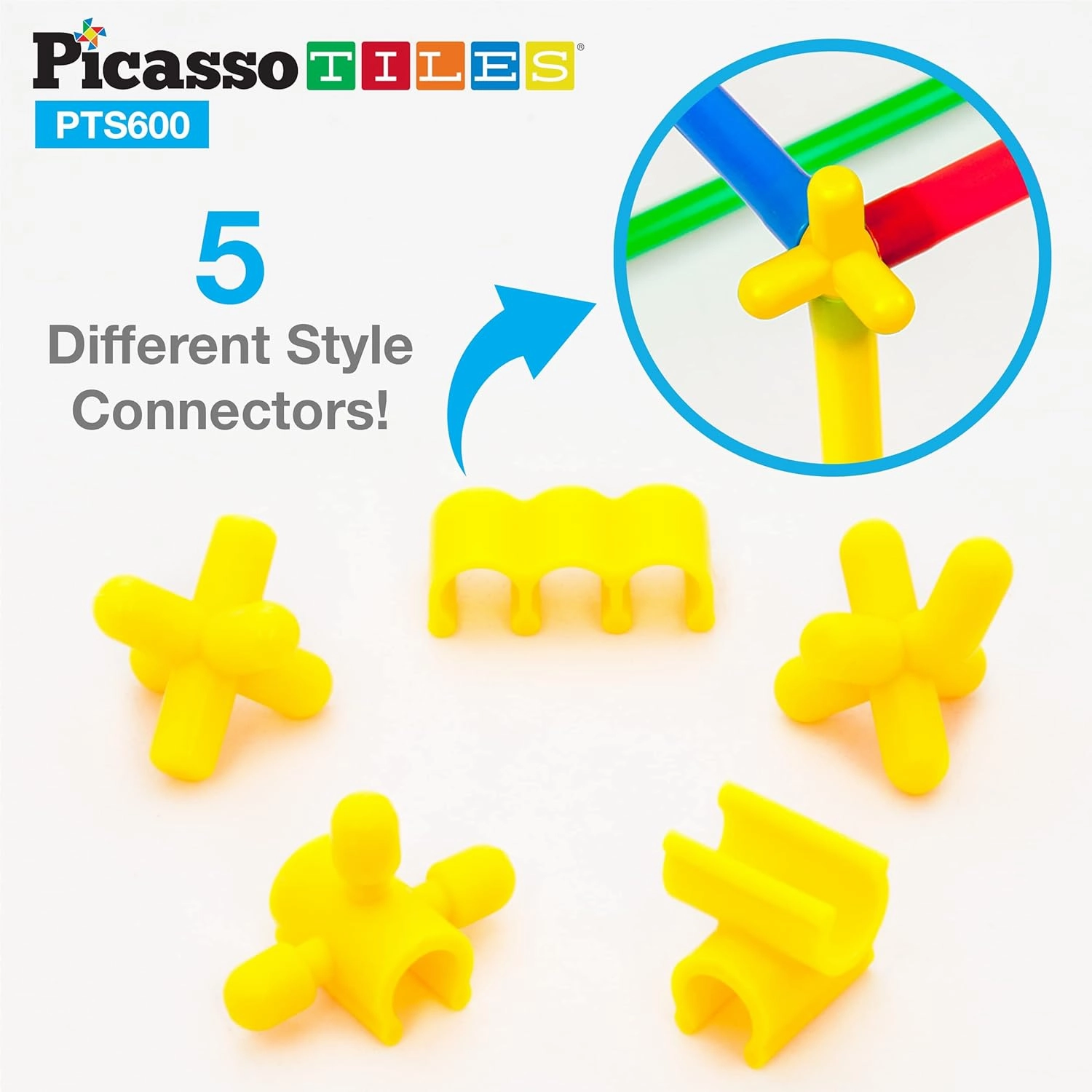 PicassoTiles 600pc Construction Toy Straw Building Set Children STEM Learning Interlocking Building Toys Creative Straw Connecting Builder Kits Early Education Kit for Kids Boys & Girls Ages 3  PTS600